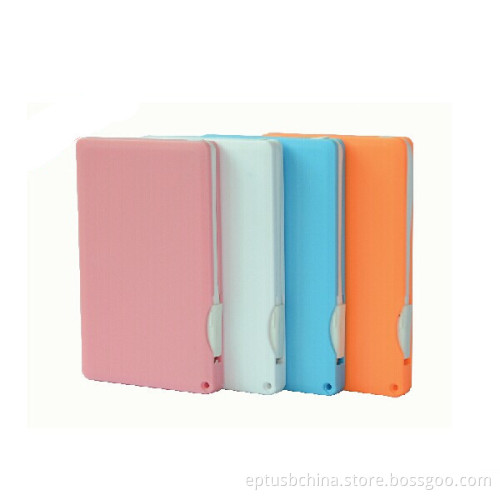Ultra Thin Build in Cable Credit Card Shape Power Bank